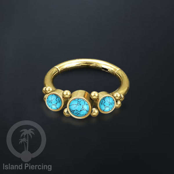 Segment Ring Piercing Stainless warna gold Septum Nose Piercing Anting Tindik Helix dengan 3batu