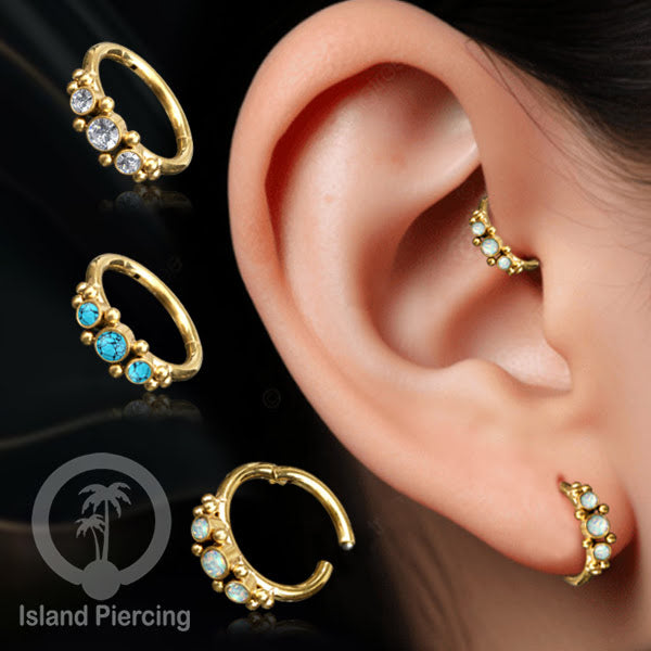 Segment Ring Piercing Stainless warna gold Septum Nose Piercing Anting Tindik Helix dengan 3batu
