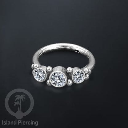 Segment Ring Piercing Stainless warna silver Septum Nose Piercing Anting Tindik Helix dengan 3batu