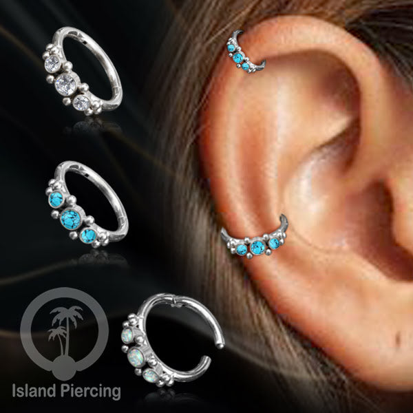 Segment Ring Piercing Stainless warna silver Septum Nose Piercing Anting Tindik Helix dengan 3batu