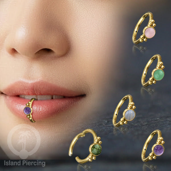 Segment Ring Piercing Stainless warna gold Nose Piercing Anting Tindik Helix dengan 1batu