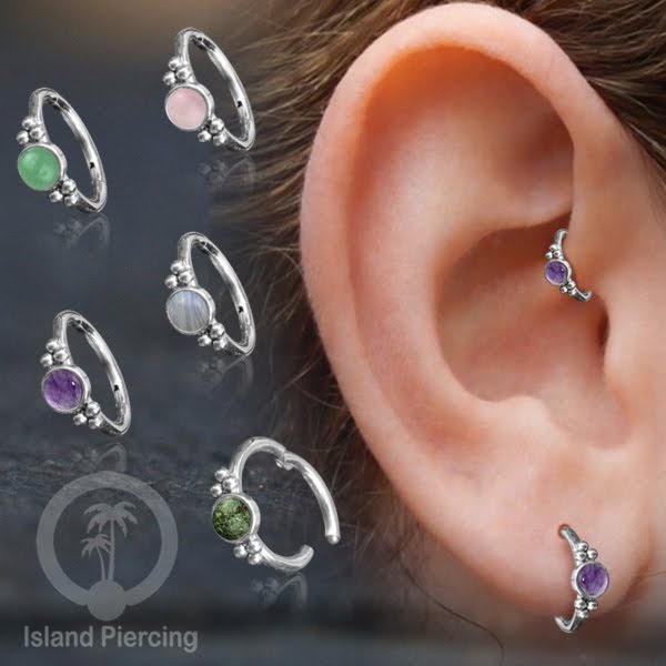 Segment Ring Piercing Stainless warna silver Nose Piercing Anting Tindik Helix dengan 1batu