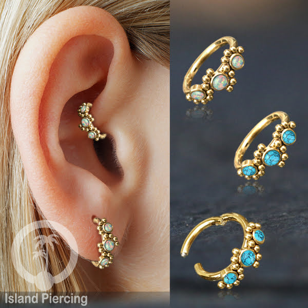 Segment Ring Piercing Stainless warna gold Nose Piercing Anting Tindik Helix dengan 3batu