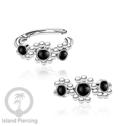 Segment Ring Piercing Stainless warna silver Nose Piercing Anting Tindik Helix dengan 3batu