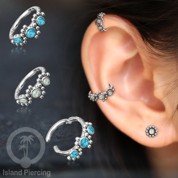 Segment Ring Piercing Stainless warna silver Nose Piercing Anting Tindik Helix dengan 3batu