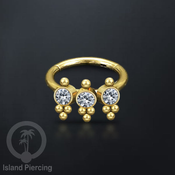 Segment Ring Piercing Stainless warna gold Septum Piercing Anting Tindik Helix dengan 3batu