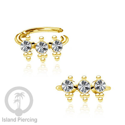 Segment Ring Piercing Stainless warna gold Septum Piercing Anting Tindik Helix dengan 3batu