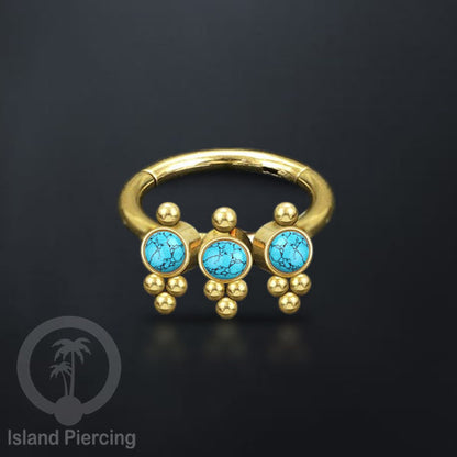 Segment Ring Piercing Stainless warna gold Septum Piercing Anting Tindik Helix dengan 3batu