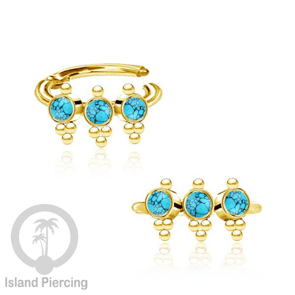 Segment Ring Piercing Stainless warna gold Septum Piercing Anting Tindik Helix dengan 3batu