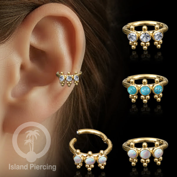 Segment Ring Piercing Stainless warna gold Septum Piercing Anting Tindik Helix dengan 3batu