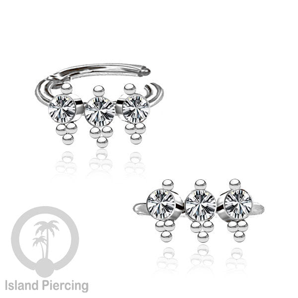 Segment Ring Piercing Stainless warna silver Septum Piercing Anting Tindik Helix dengan 3 batu