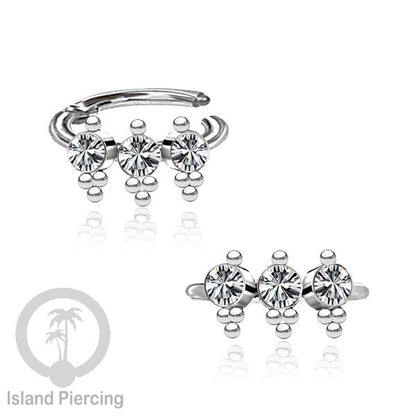 Segment Ring Piercing Stainless warna silver Septum Piercing Anting Tindik Helix dengan 3 batu