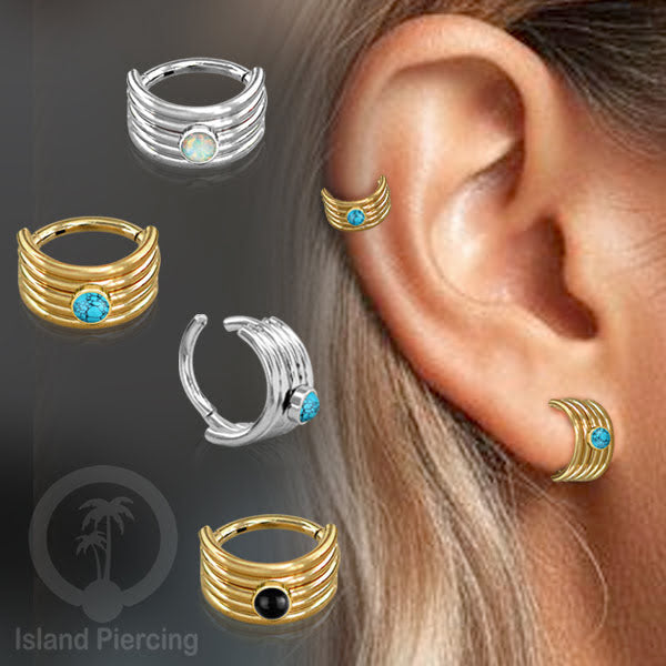 Hinged Segment Ring Anting Tindik Stainless Piercing Tragus, Helix, Septum dengan batu