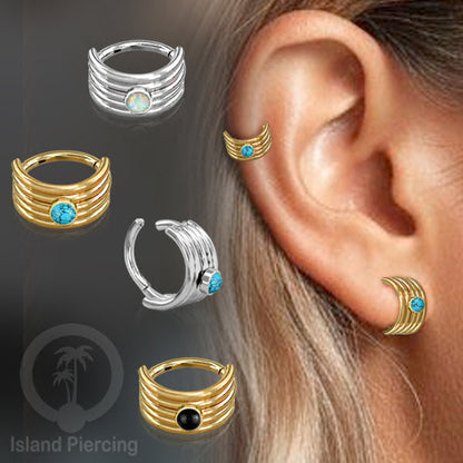 Hinged Segment Ring Anting Tindik Stainless Piercing Tragus, Helix, Septum dengan batu