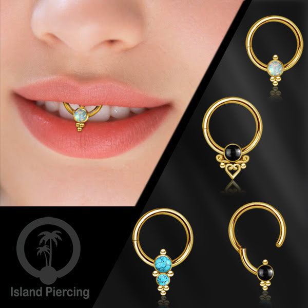 Hinged Segment Ring Anting Stainless warna gold Tindik Lip Piercing Septum dengan batu
