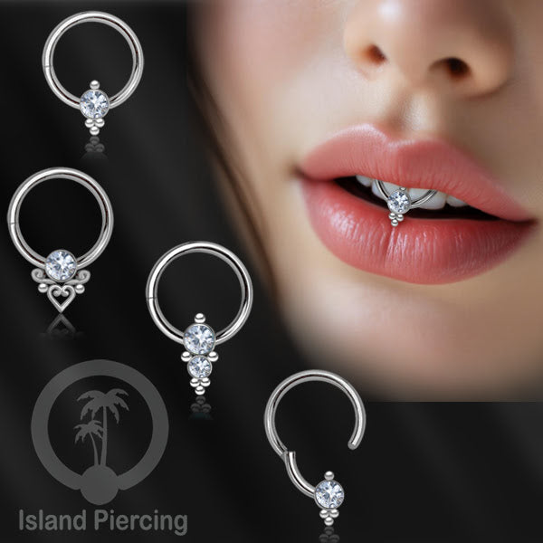 Hinged Segment Ring Bibir Stainless Tindik Lip Piercing Septum kristal zirconia warna silver