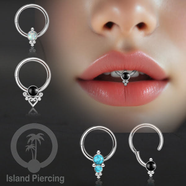 Hinged Segment Ring Bibir Stainless warna silver Tindik Lip Piercing dengan batu