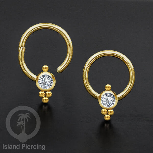 Segment Ring Stainless untuk Bibir atas, Tindik Lip Piercing Septum kristal zirconia warna gold
