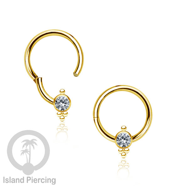 Segment Ring Stainless untuk Bibir atas, Tindik Lip Piercing Septum kristal zirconia warna gold
