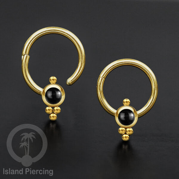Hinged Segment Ring Anting Stainless warna gold Tindik Lip Piercing Septum dengan batu