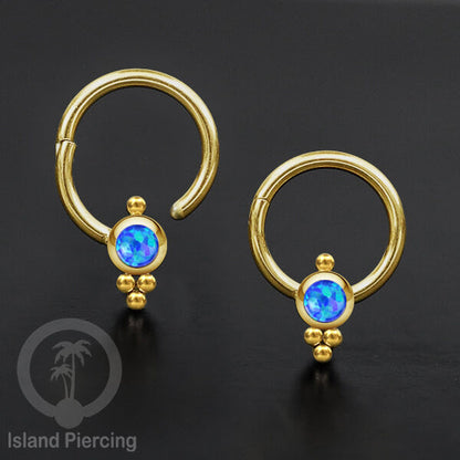 Hinged Segment Ring Anting Stainless warna gold Tindik Lip Piercing Septum dengan batu