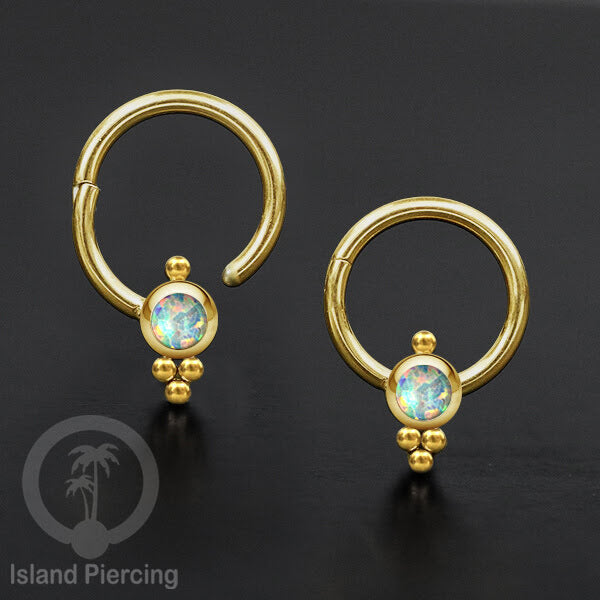 Hinged Segment Ring Anting Stainless warna gold Tindik Lip Piercing Septum dengan batu