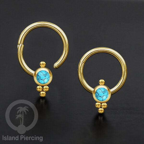 Hinged Segment Ring Anting Stainless warna gold Tindik Lip Piercing Septum dengan batu