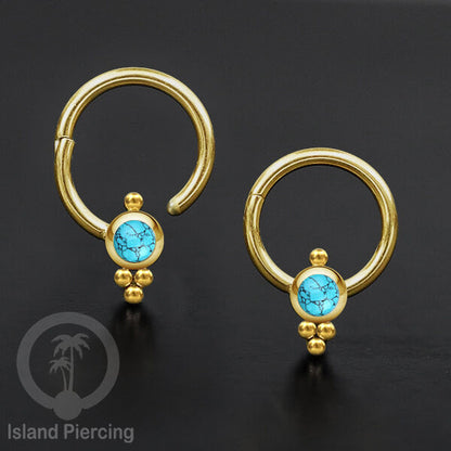 Hinged Segment Ring Anting Stainless warna gold Tindik Lip Piercing Septum dengan batu