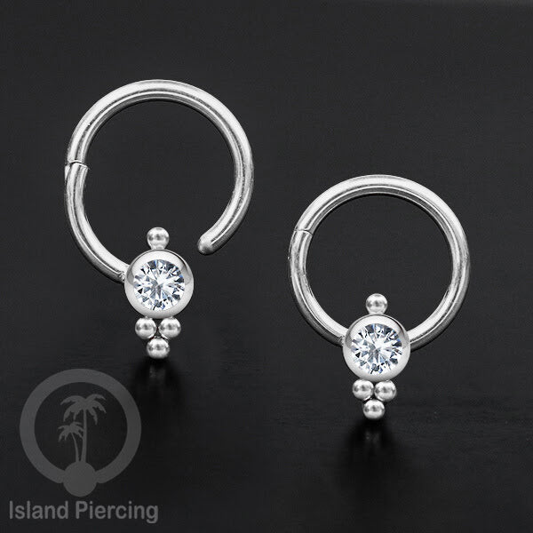 Hinged Segment Ring Bibir Stainless Tindik Lip Piercing Septum kristal zirconia warna silver