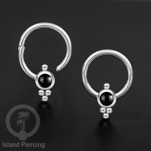Hinged Segment Ring Bibir Stainless warna silver Tindik Lip Piercing dengan batu