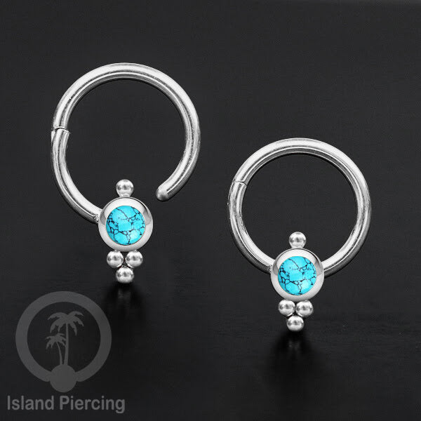 Hinged Segment Ring Bibir Stainless warna silver Tindik Lip Piercing dengan batu
