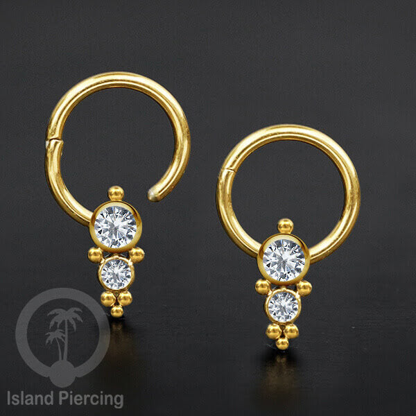 Segment Ring Stainless untuk Bibir atas, Tindik Lip Piercing Septum kristal zirconia warna gold