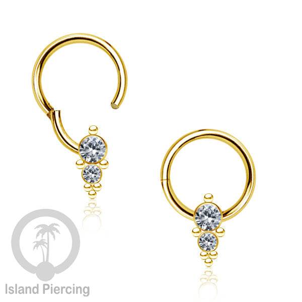 Segment Ring Stainless untuk Bibir atas, Tindik Lip Piercing Septum kristal zirconia warna gold