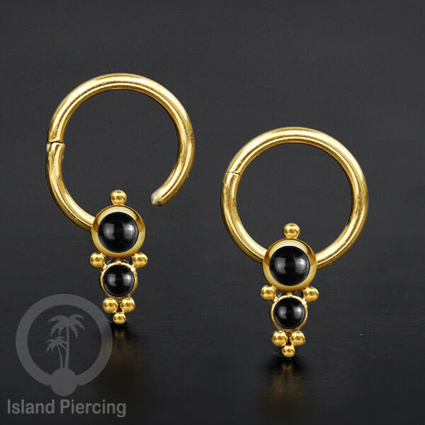 Hinged Segment Ring Anting Stainless warna gold Tindik Lip Piercing Septum dengan batu