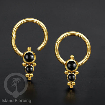 Hinged Segment Ring Anting Stainless warna gold Tindik Lip Piercing Septum dengan batu