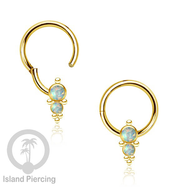 Hinged Segment Ring Anting Stainless warna gold Tindik Lip Piercing Septum dengan batu