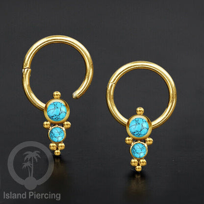 Hinged Segment Ring Anting Stainless warna gold Tindik Lip Piercing Septum dengan batu