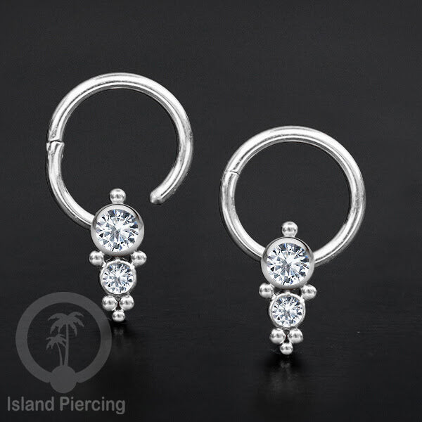 Hinged Segment Ring Bibir Stainless Tindik Lip Piercing Septum kristal zirconia warna silver