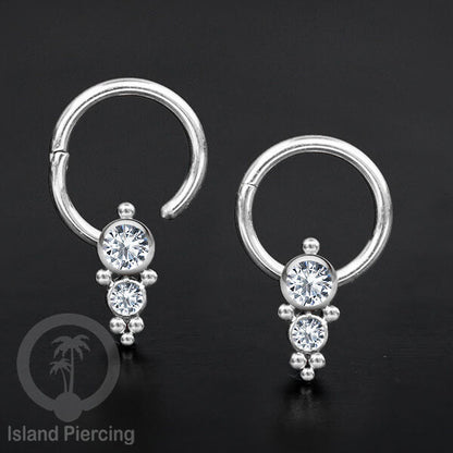Hinged Segment Ring Bibir Stainless Tindik Lip Piercing Septum kristal zirconia warna silver