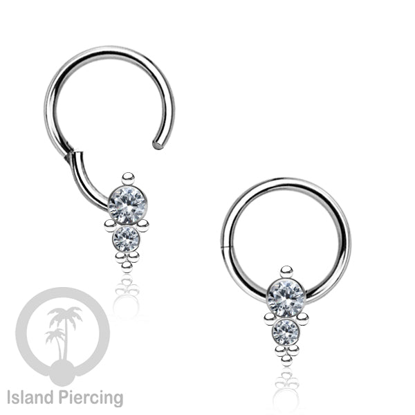 Hinged Segment Ring Bibir Stainless Tindik Lip Piercing Septum kristal zirconia warna silver