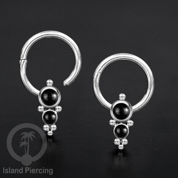 Hinged Segment Ring Bibir Stainless warna silver Tindik Lip Piercing dengan batu