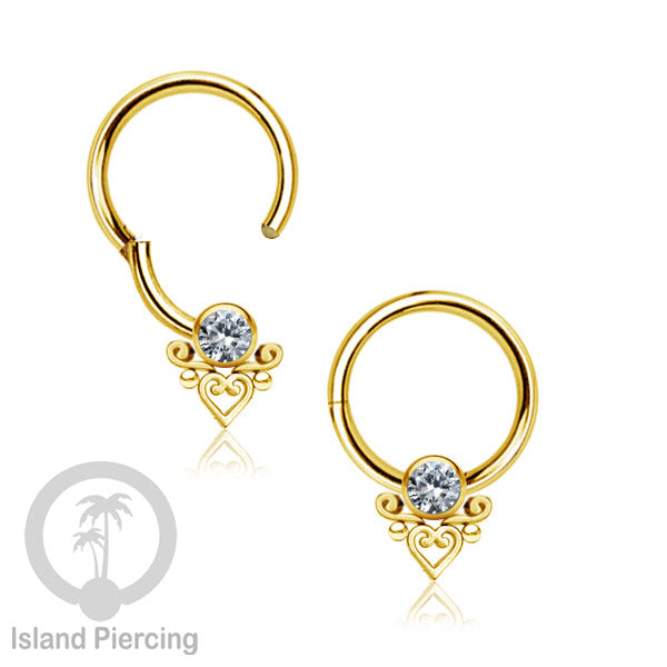 Segment Ring Stainless untuk Bibir atas, Tindik Lip Piercing Septum kristal zirconia warna gold