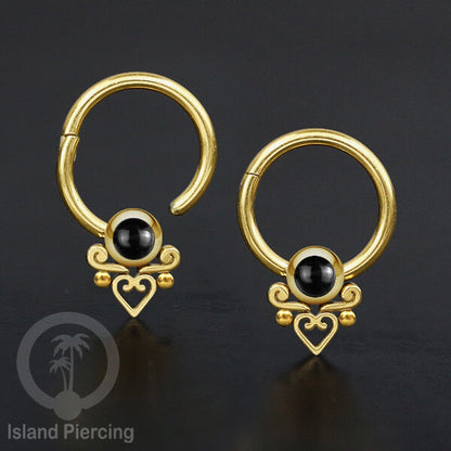 Hinged Segment Ring Anting Stainless warna gold Tindik Lip Piercing Septum dengan batu