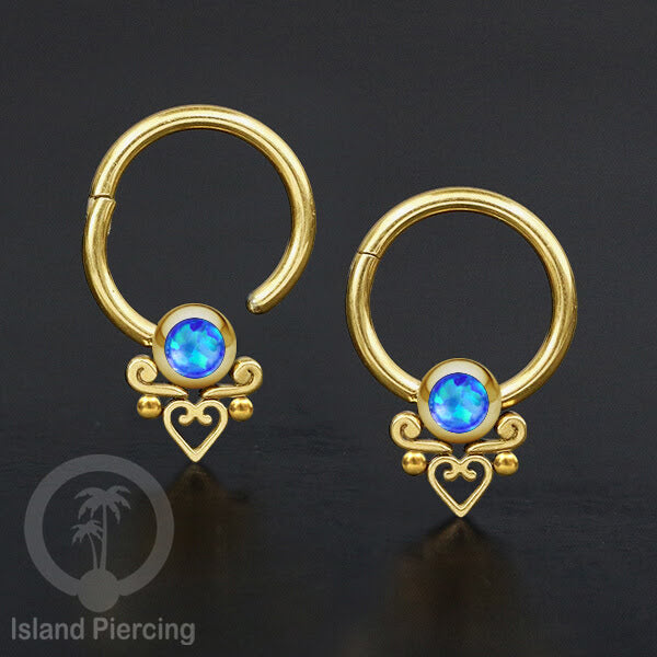 Hinged Segment Ring Anting Stainless warna gold Tindik Lip Piercing Septum dengan batu