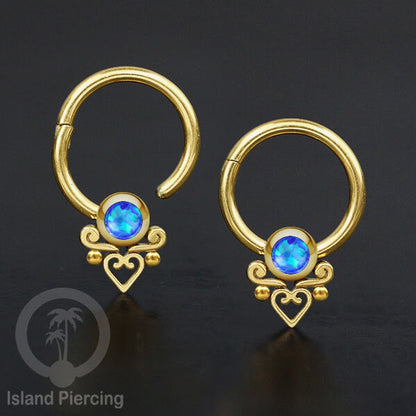 Hinged Segment Ring Anting Stainless warna gold Tindik Lip Piercing Septum dengan batu