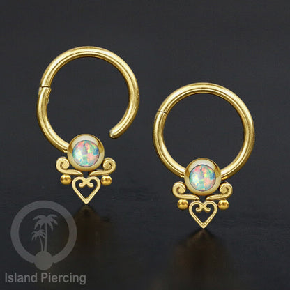 Hinged Segment Ring Anting Stainless warna gold Tindik Lip Piercing Septum dengan batu