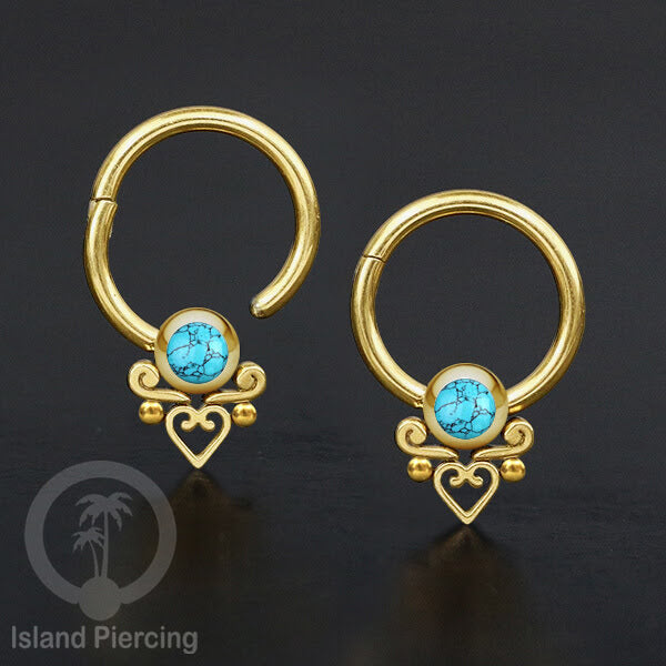 Hinged Segment Ring Anting Stainless warna gold Tindik Lip Piercing Septum dengan batu