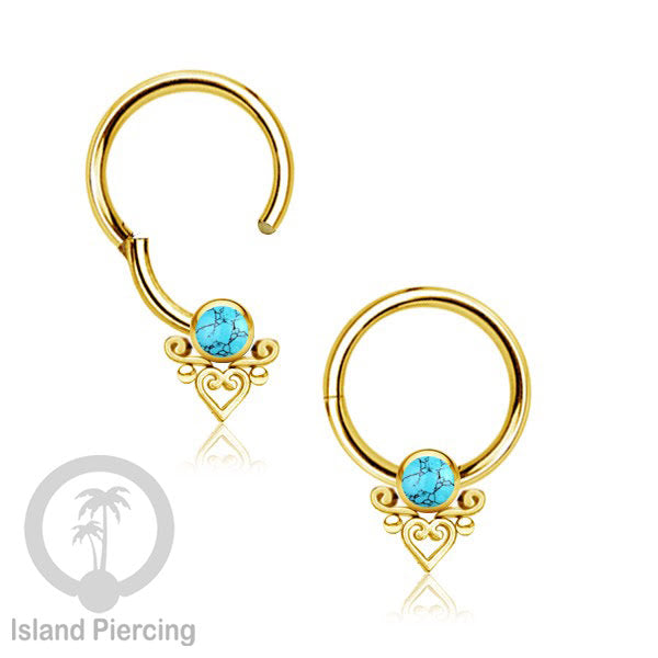 Hinged Segment Ring Anting Stainless warna gold Tindik Lip Piercing Septum dengan batu