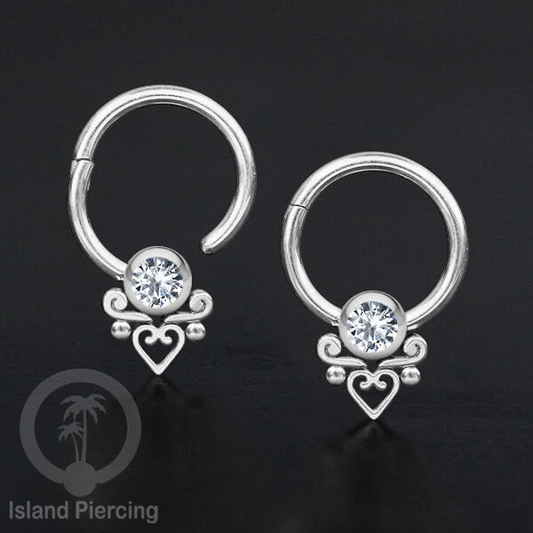 Hinged Segment Ring Bibir Stainless Tindik Lip Piercing Septum kristal zirconia warna silver
