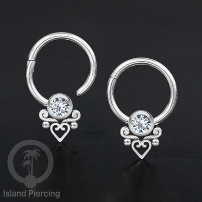 Hinged Segment Ring Bibir Stainless Tindik Lip Piercing Septum kristal zirconia warna silver